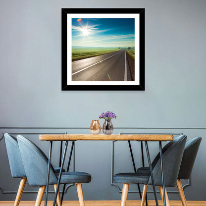 Sunlit Road Through Green Field Wall Art