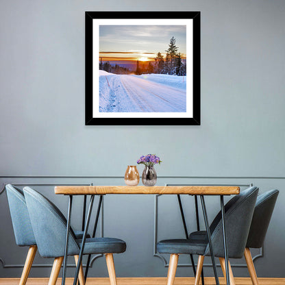 Snowy Road at Sunset Wall Art