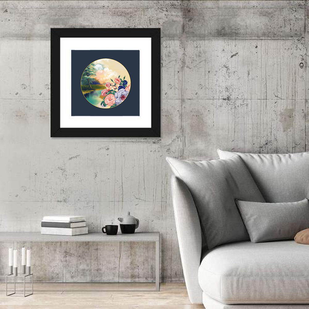 Golden Garden Circle Wall Art in a room, square