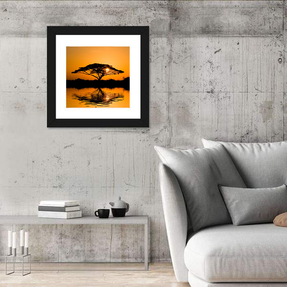 Acacia Tree at Sunrise Wall Art in a room, square