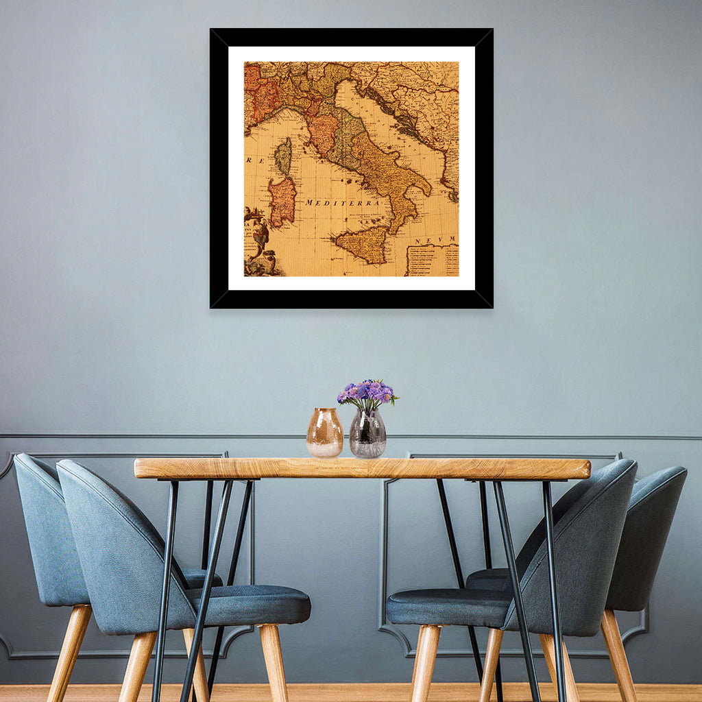 Antique Map of Italy with Ornate Cartouche Wall Art