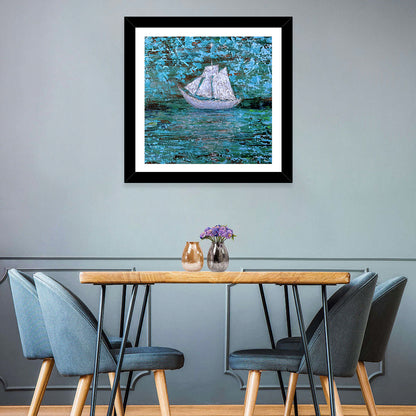 White Sailboat Reflection Wall Art
