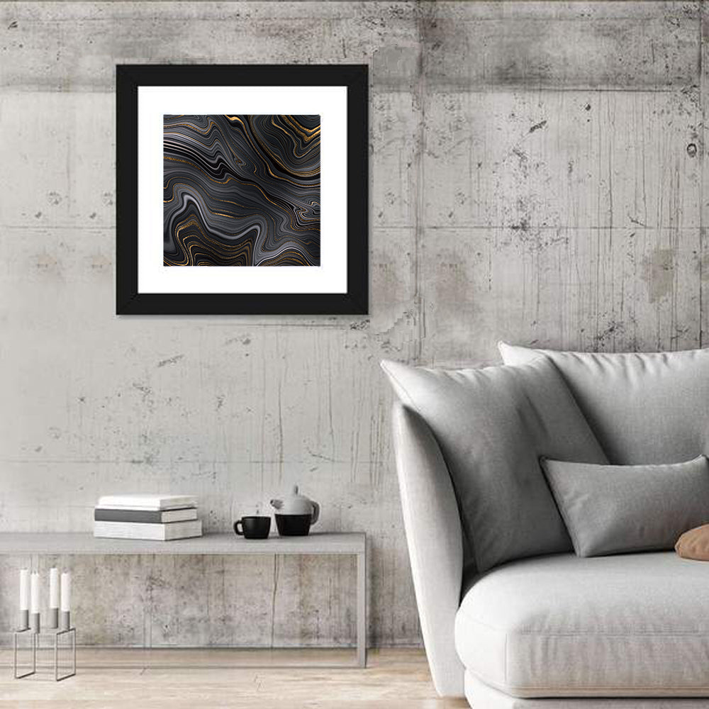 Black Marble with Gold Veins Wall Art in a room, square