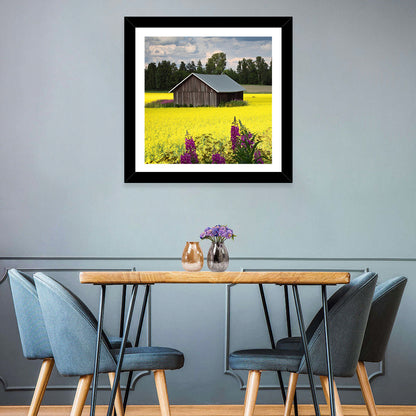 Finnish Barn in Yellow Field Wall Art