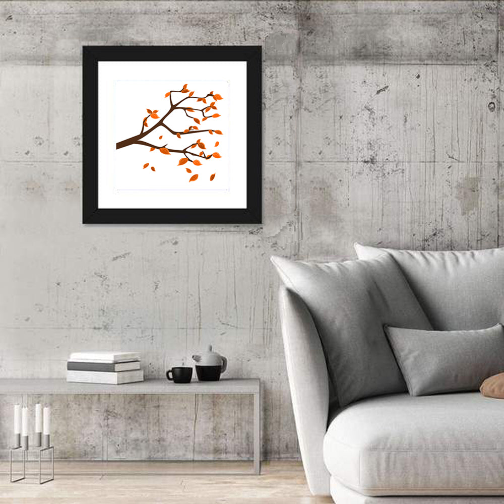 Golden Winter Leaves Illustration Wall Art in a room, square