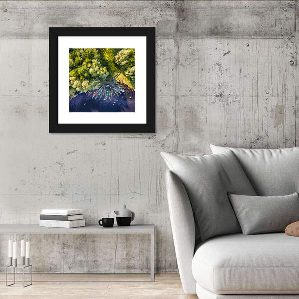 Cluster of Boats Along Forest Shore Wall Art