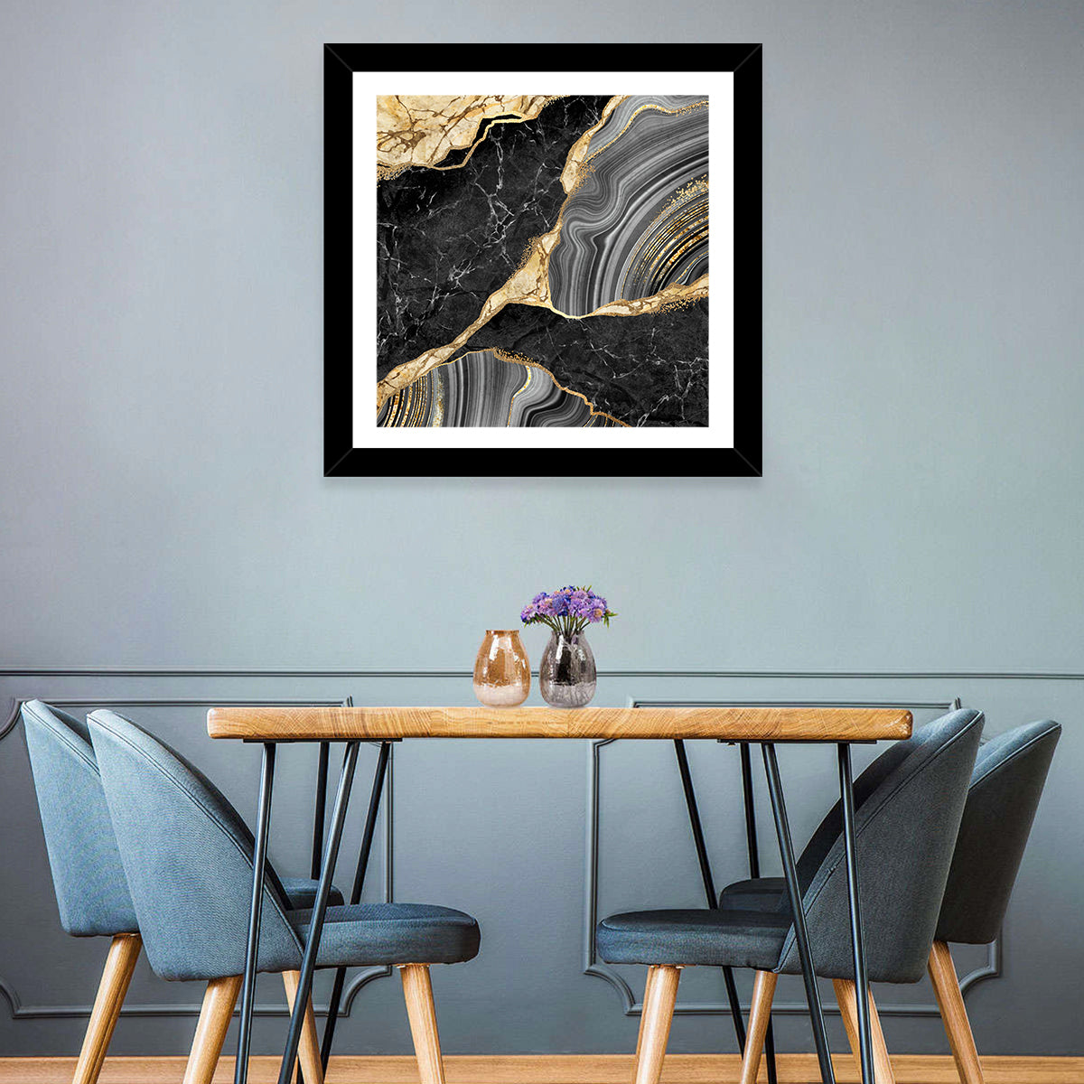 Gold River Abstract Wall Art in a room, square