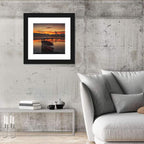 Sunset Fishing Boat on Calm Lake Wall Art
