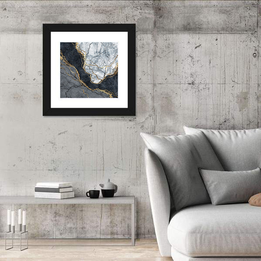 Black Stream Golden Beach Abstract Wall Art