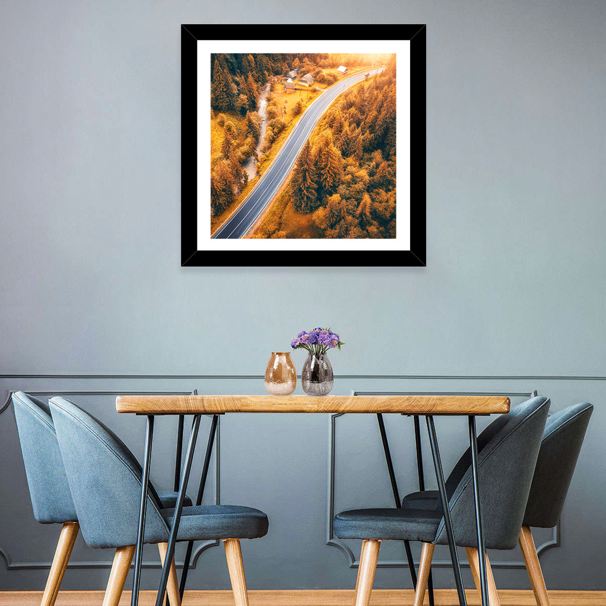 Carpathian Autumn Road Wall Art in a room, square