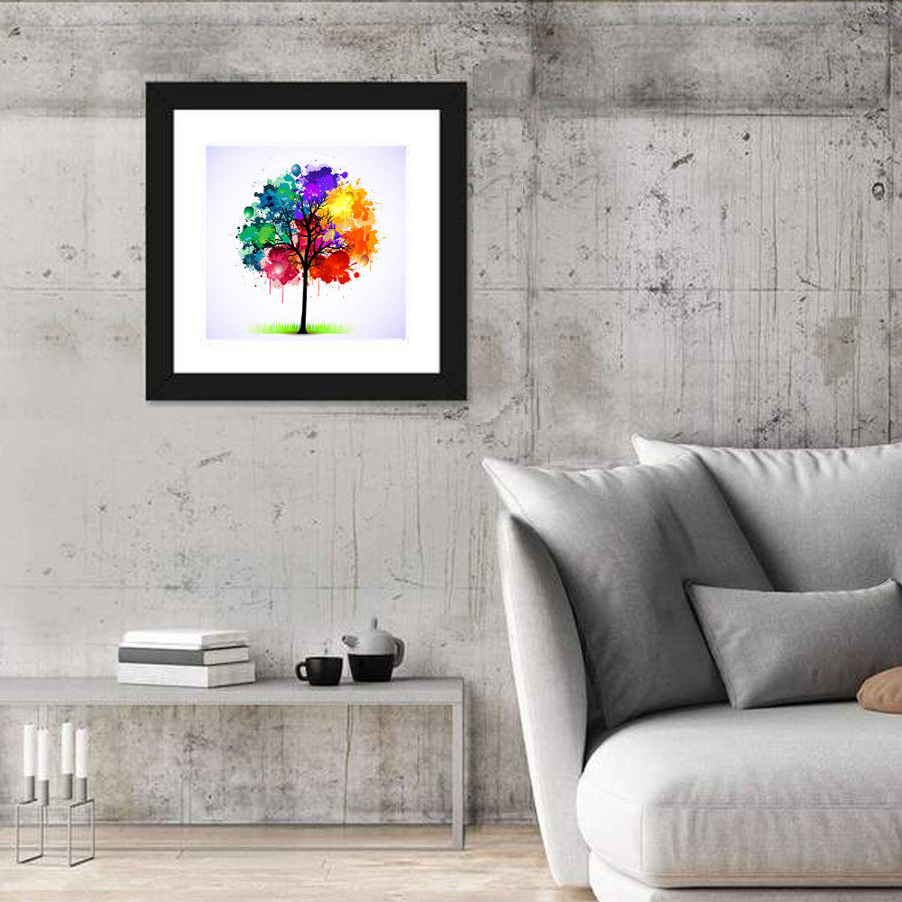 Watercolor Splash Tree Wall Art in a room, square