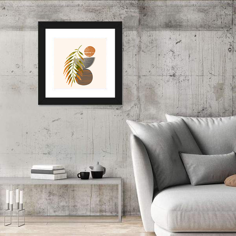 Palm Leaf Over Geometric Circles Wall Art in a room, square