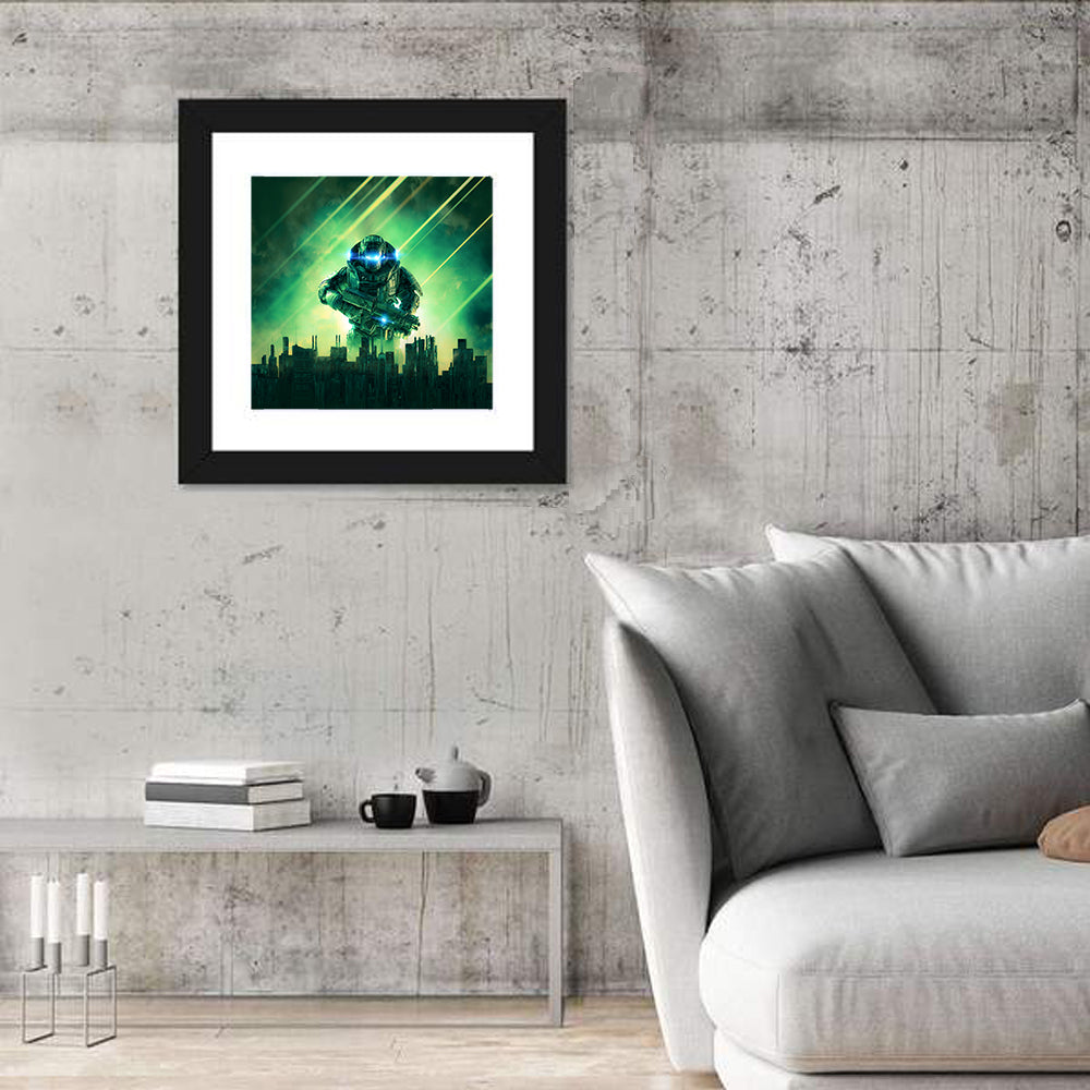Towering Sci Fi Warrior Wall Art in a room, square