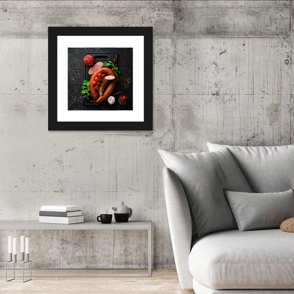 Sausage Ring on Black Cutting Board Wall Art