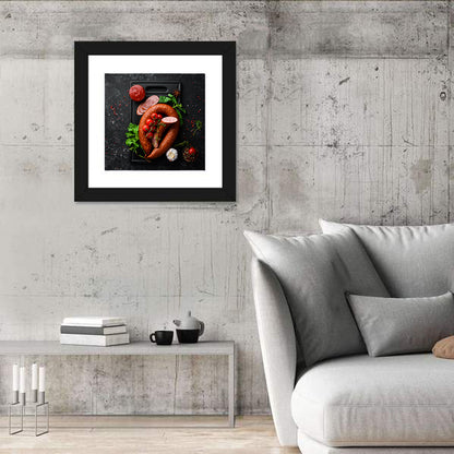 Sausage Ring on Black Cutting Board Wall Art