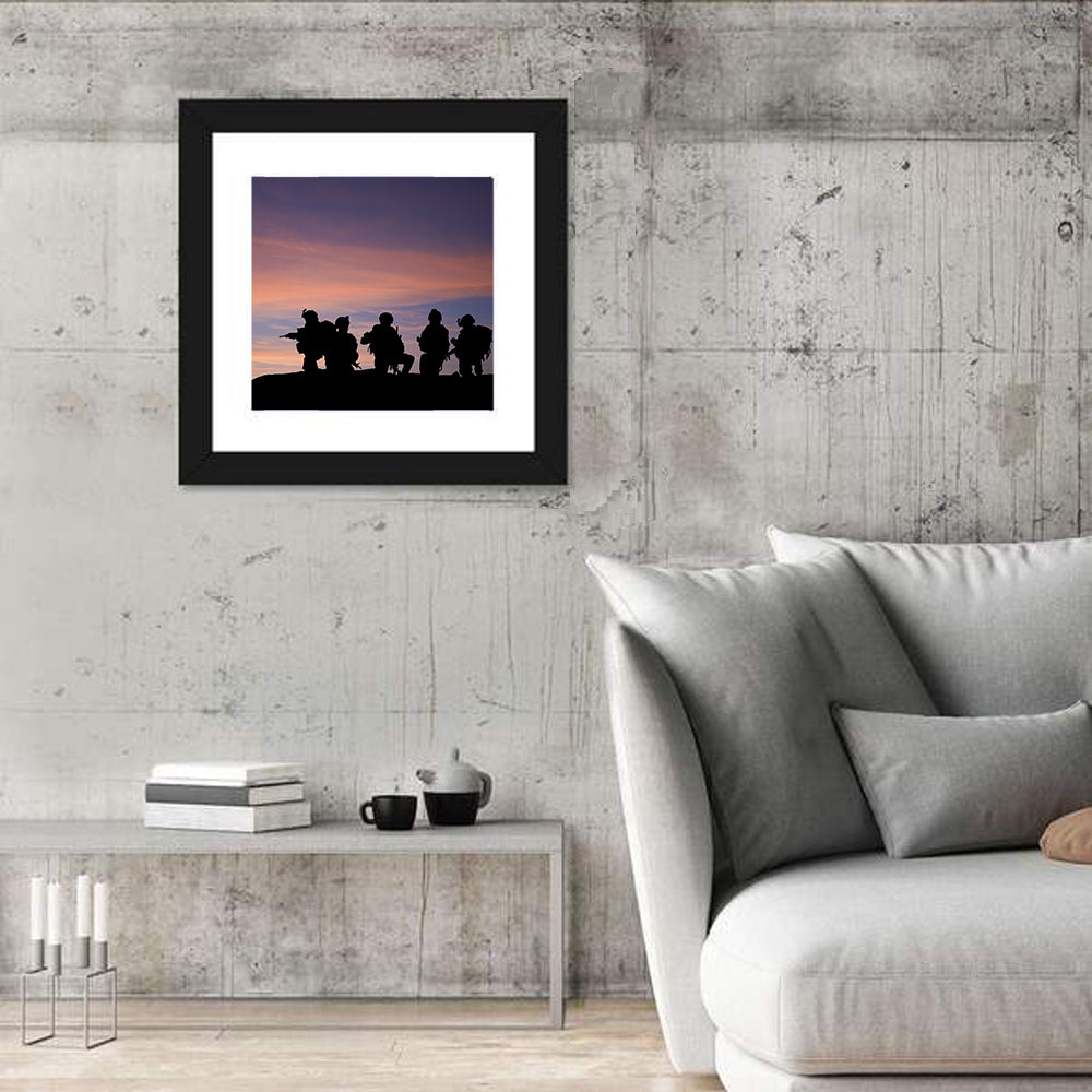 Soldiers Silhouetted at Sunset Wall Art