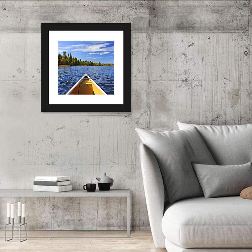 Yellow Canoe Bow on Blue Lake Wall Art