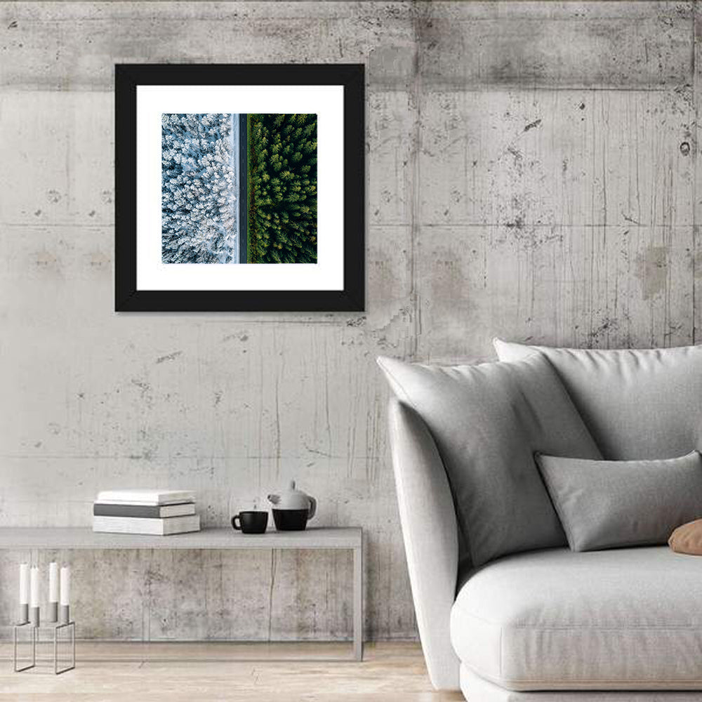 Summer and Winter Forests Wall Art in a room, square