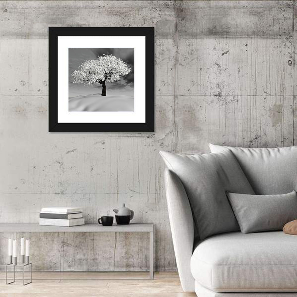 Monochrome Cherry Tree in Winter Wall Art