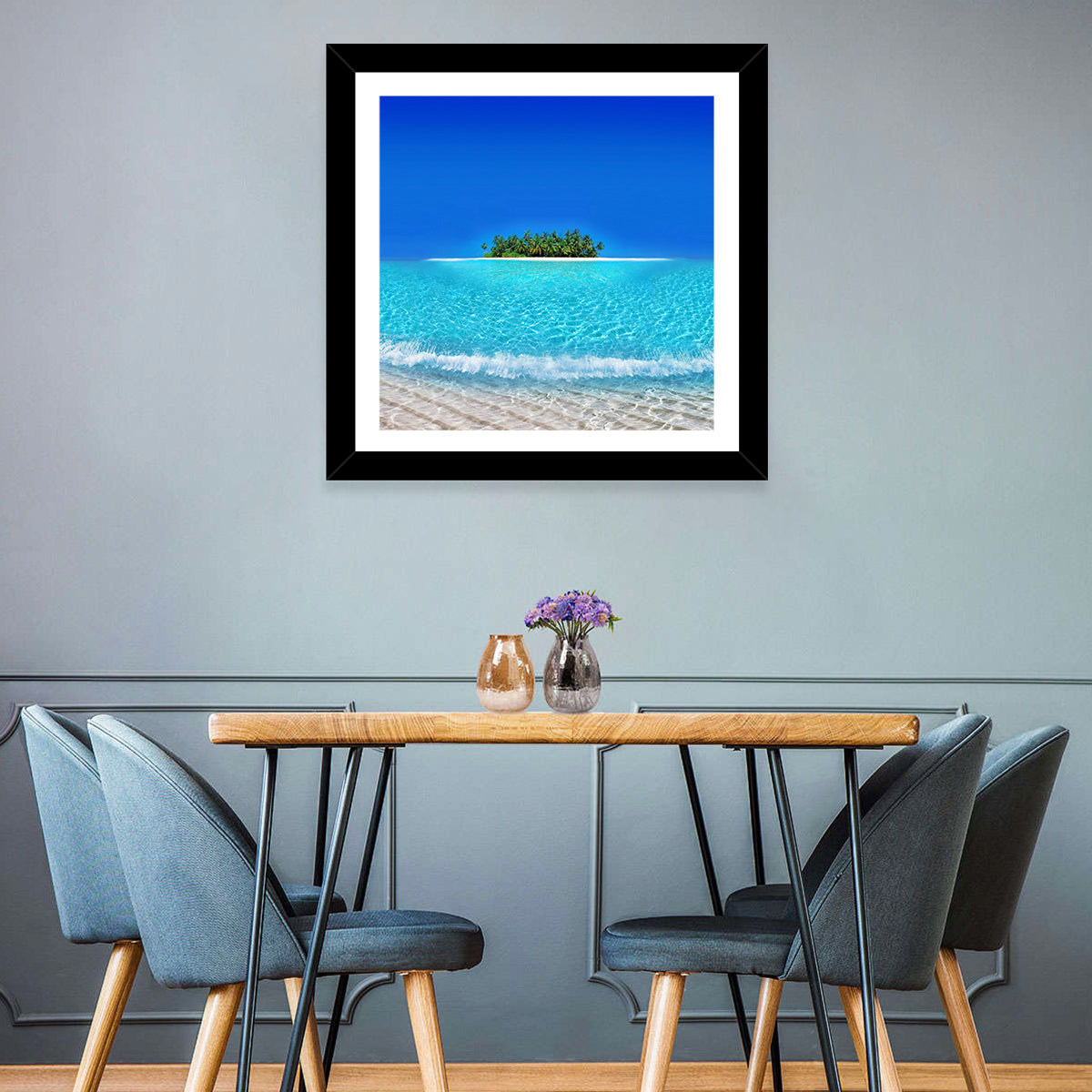 Turquoise Atoll Sandbar with Palm Trees Wall Art