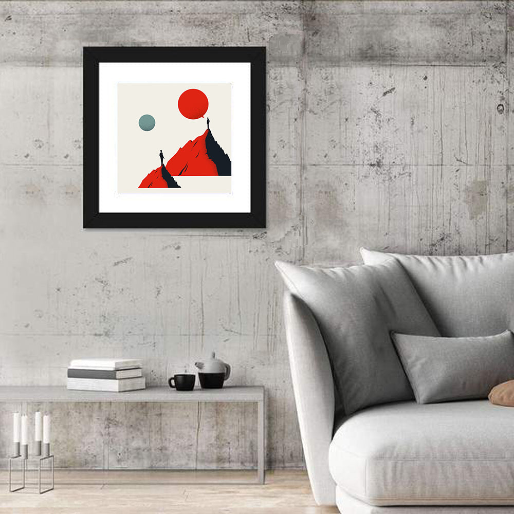 Peak Conversation Minimalist Illustration Wall Art in a room, square