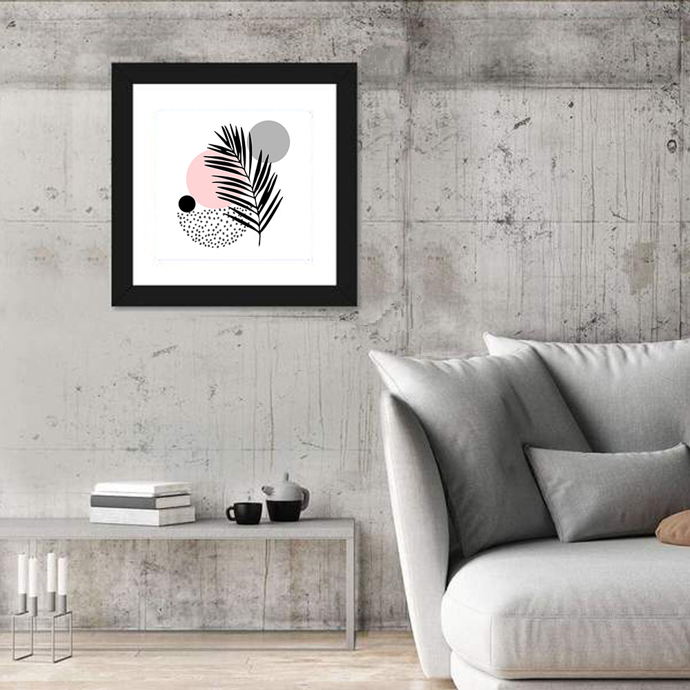 Pink Sun Moon Palm Leaf Illustration Wall Art in a room, square
