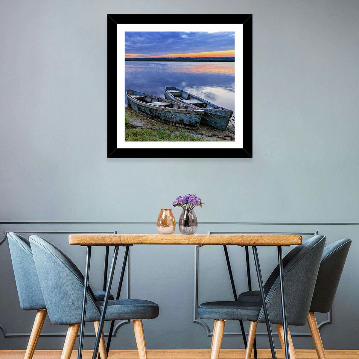 Chained Rowboats at Dusk Wall Art