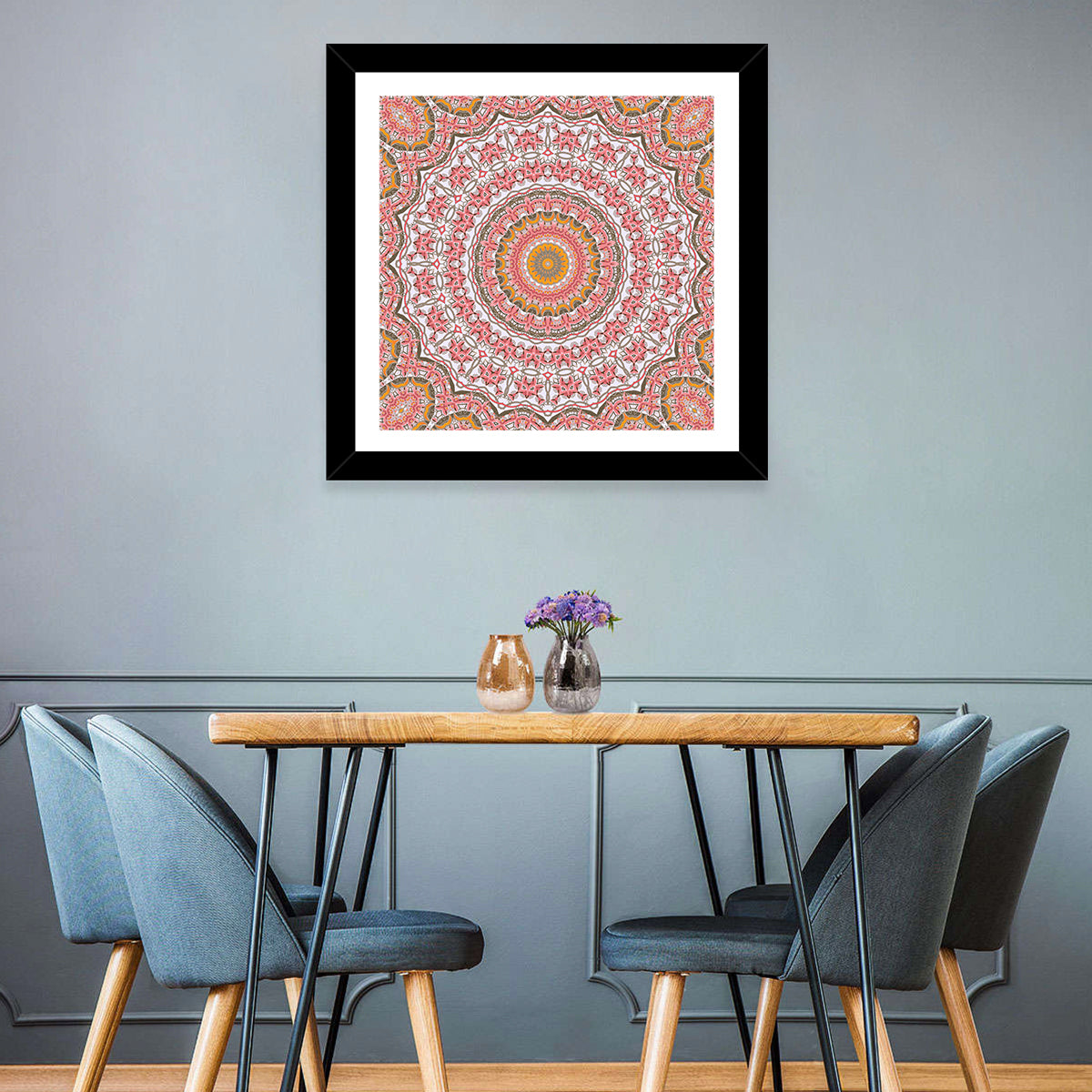 Pink Mosaic Mandala Wall Art in a room, square