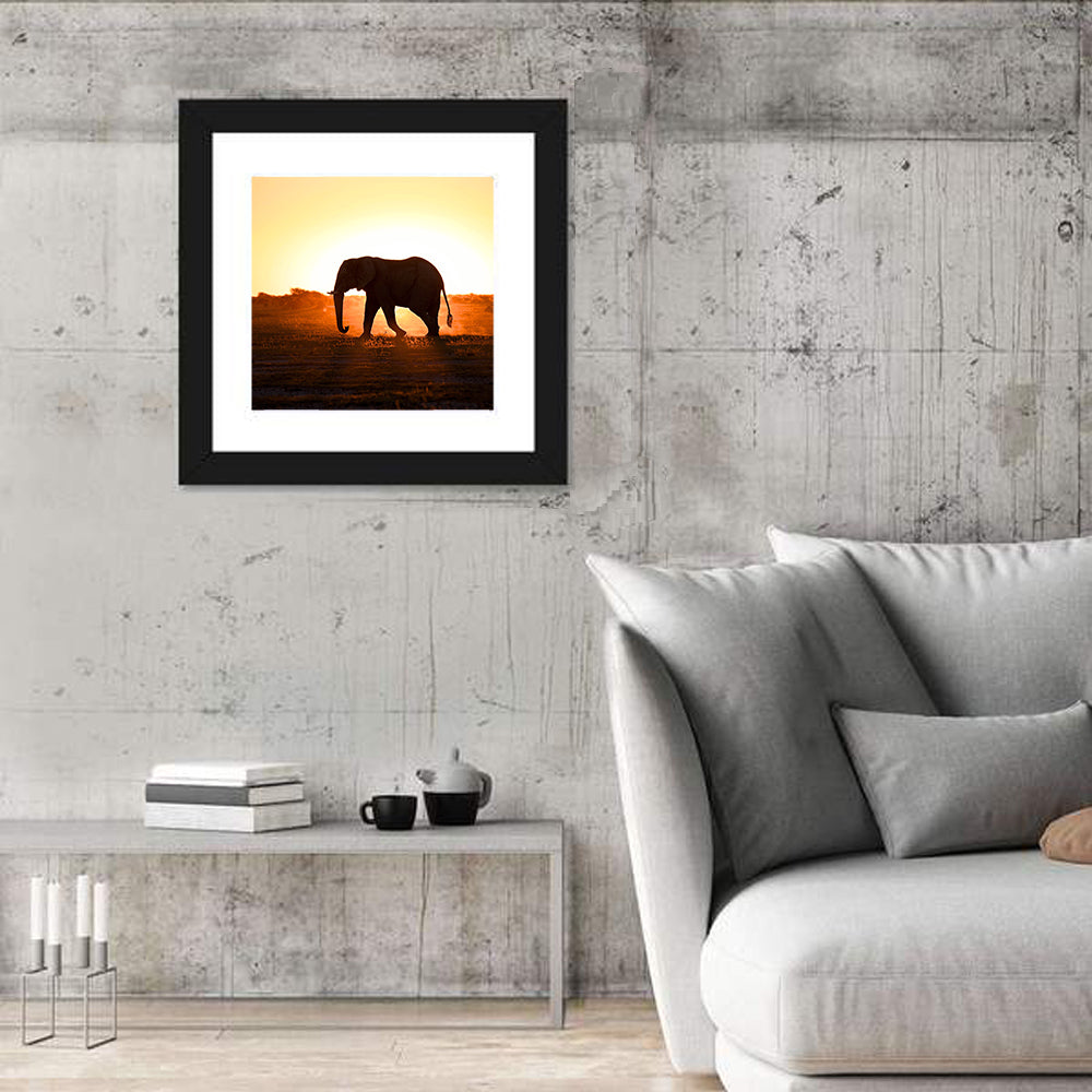 Golden Hour Elephant Silhouette Wall Art
