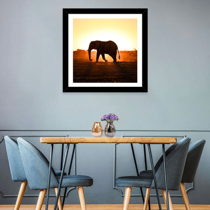 Golden Hour Elephant Silhouette Wall Art