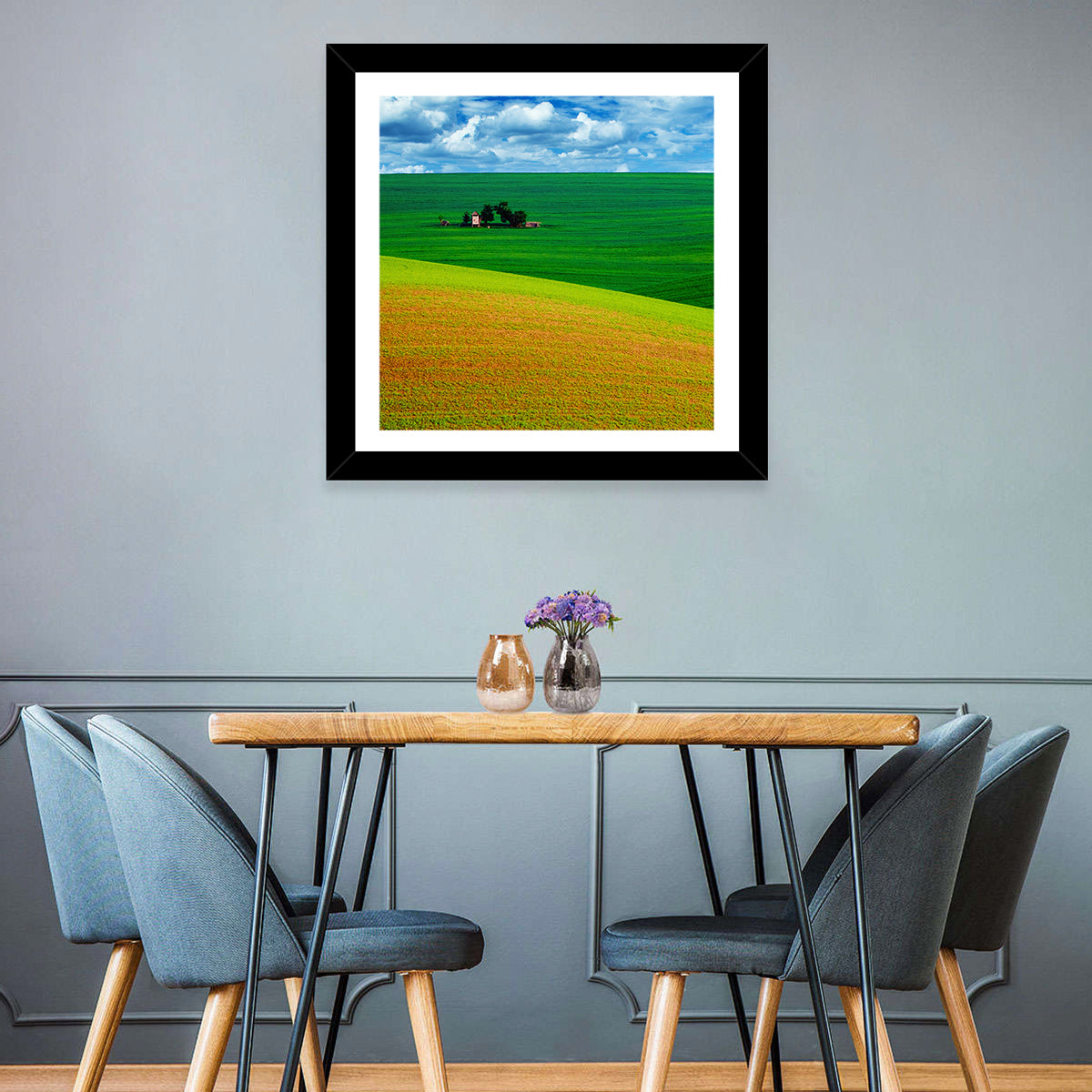 Golden Field and Green Hillside Wall Art