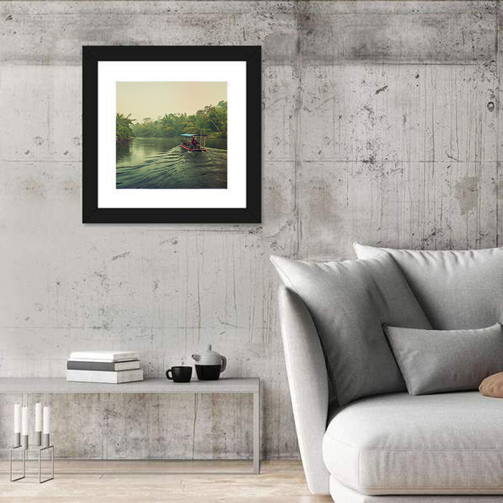 Misty Long-tail Boat on River Kwai Wall Art