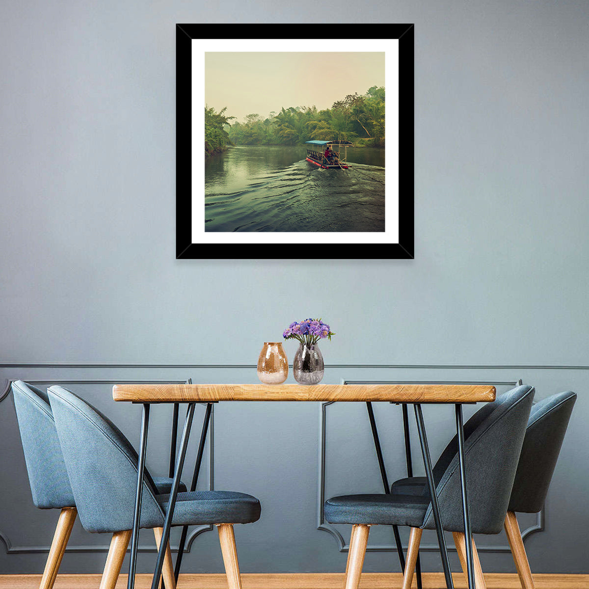Misty Long-tail Boat on River Kwai Wall Art