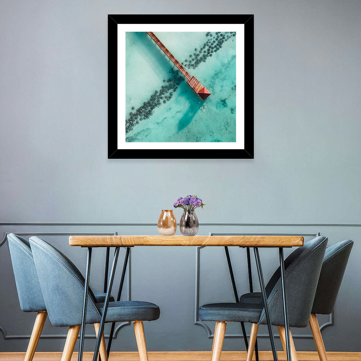 Aerial Red Pier Over Turquoise Water Wall Art