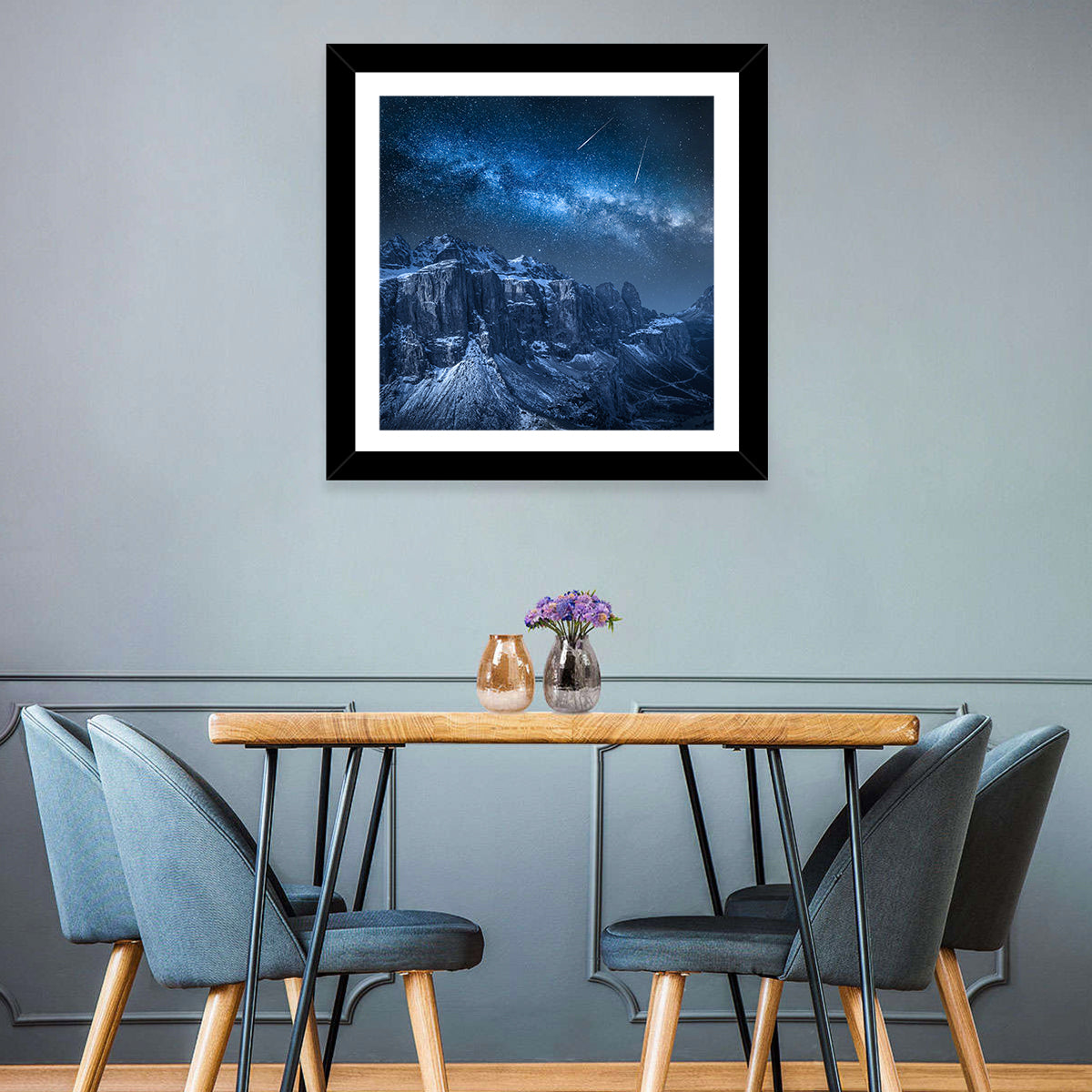 Milky Way Over Snowy Dolomites Wall Art in a room, square