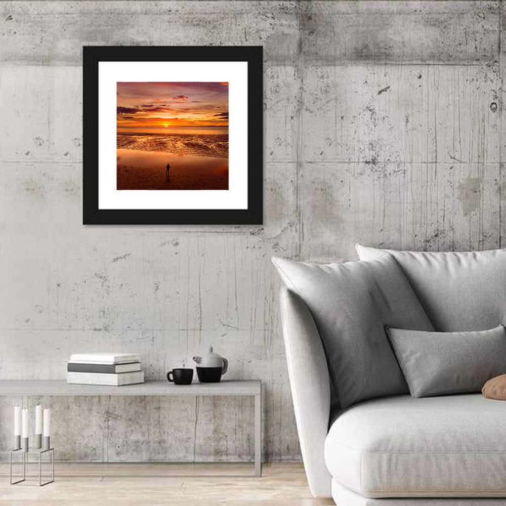 Solitary Figure on Sunset Shore Wall Art