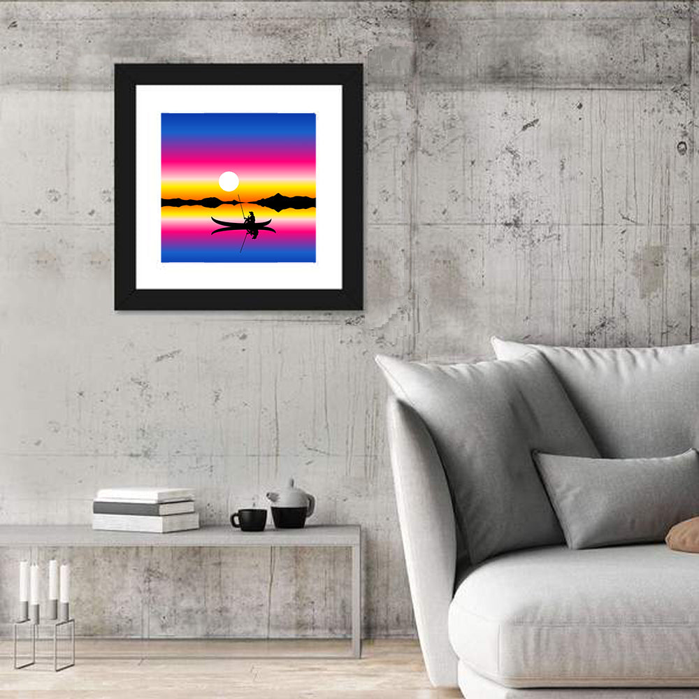 Fisherman Boat in Lake Wall Art