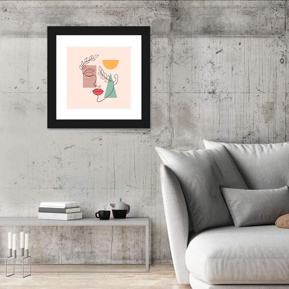 Minimal Woman Profile with Red Lips Wall Art
