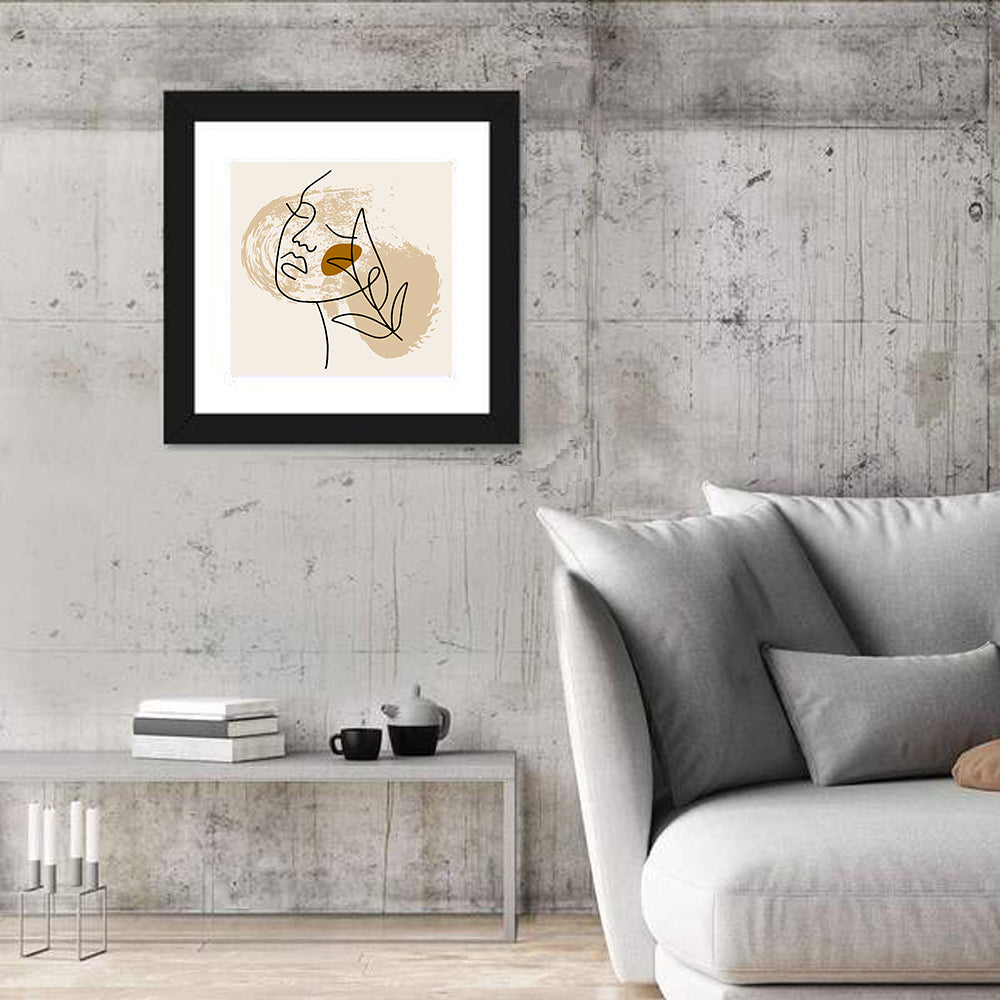 Minimalist Woman Line Portrait Wall Art in a room, square