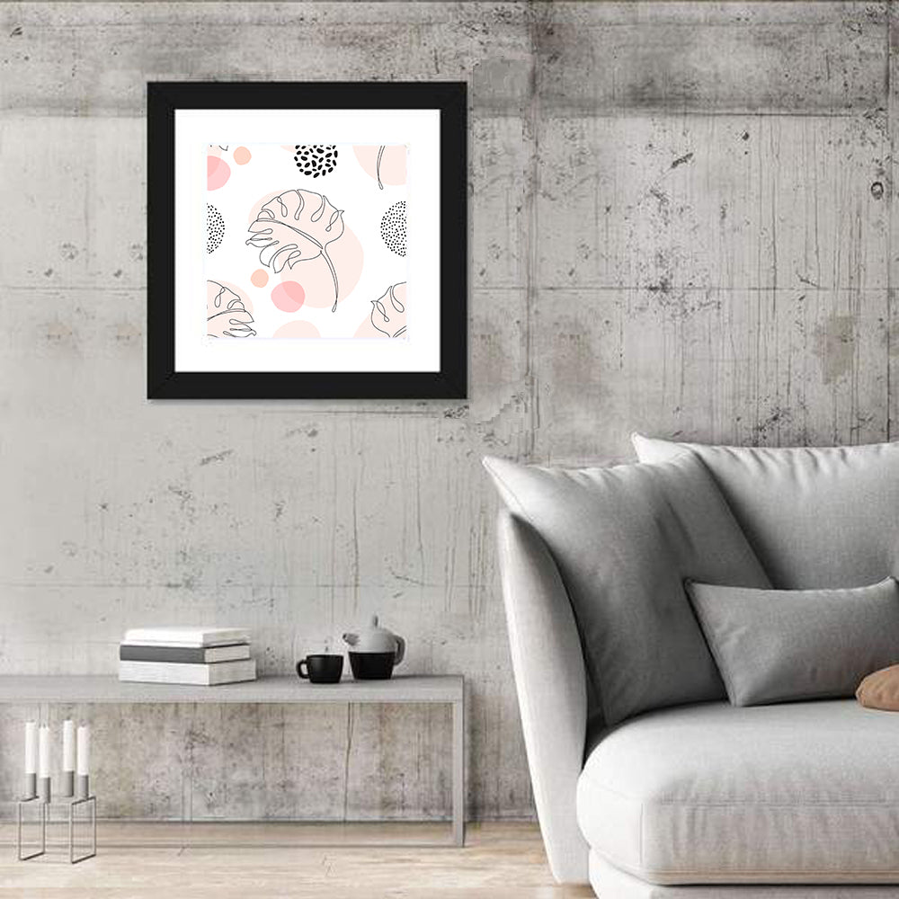 Blush Monstera Leaf Pattern Wall Art in a room, square