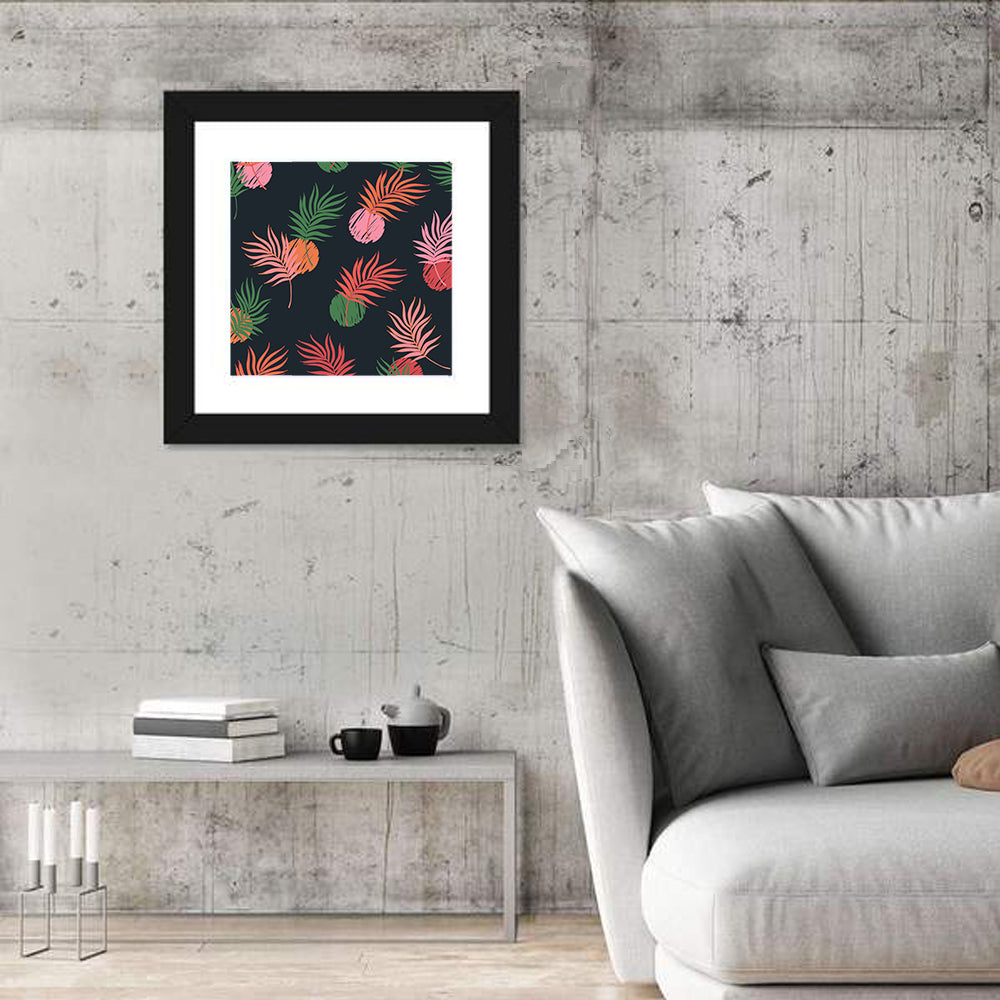 Palm Leaves with Scribbled Circles Wall Art in a room, square
