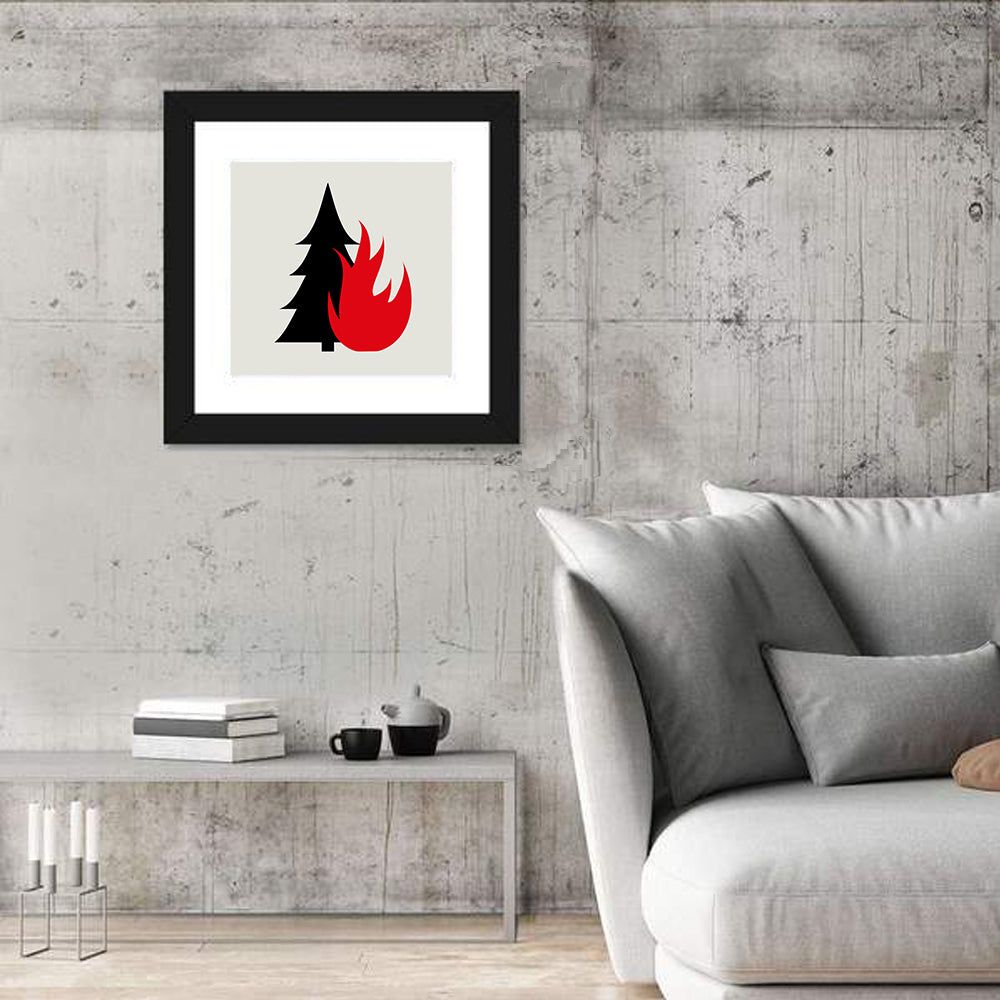 Forest Fire Minimalist Illustration Wall Art in a room, square
