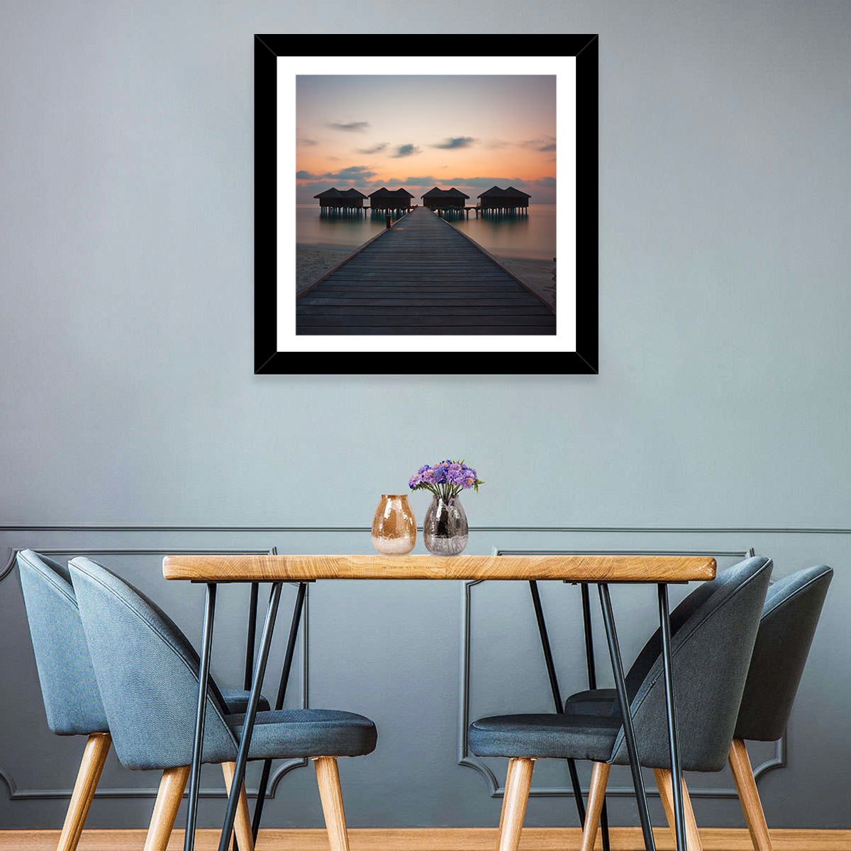 Overwater Bungalows at Sunset Wall Art