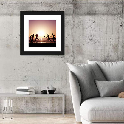 Beach Football at Sunset Wall Art