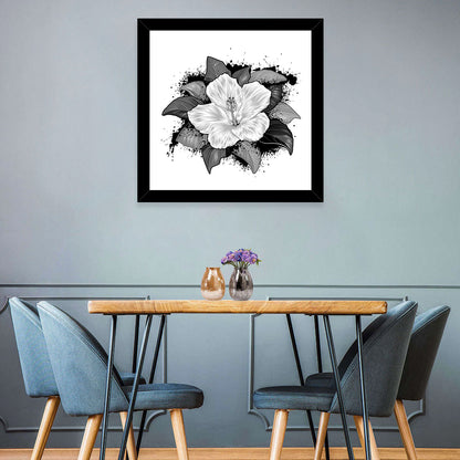 Ink Splatter Hibiscus Illustration Wall Art