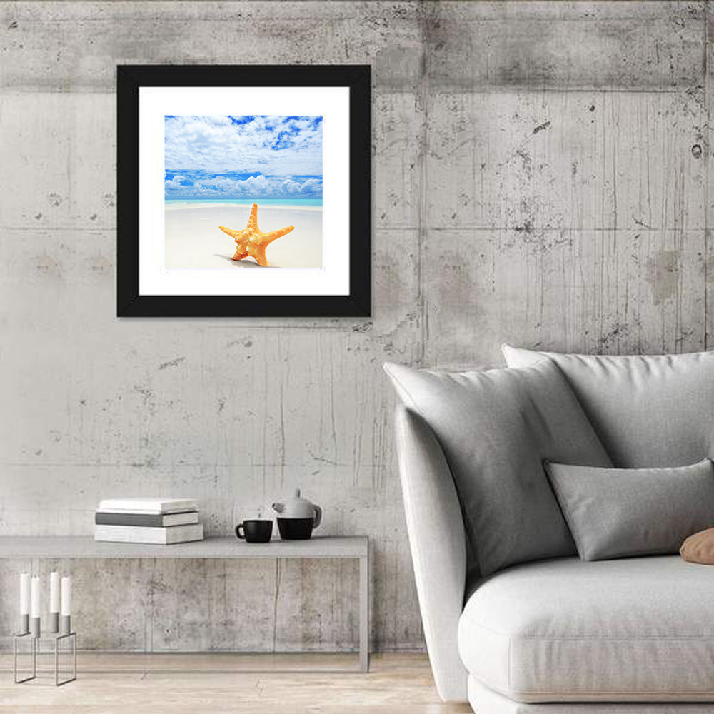 Minimalist Yellow Starfish on Turquoise Shore Wall Art