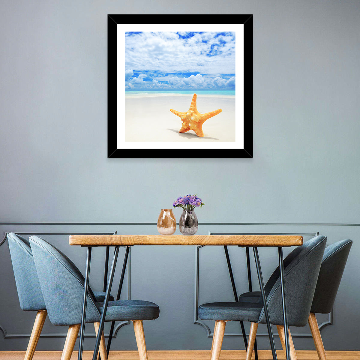 Minimalist Yellow Starfish on Turquoise Shore Wall Art