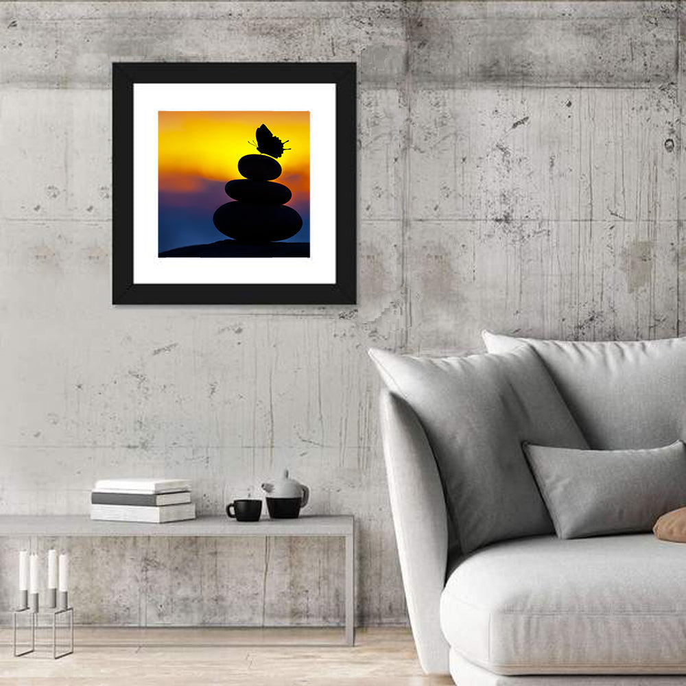 Stacked Spa Stones with Butterfly Wall Art