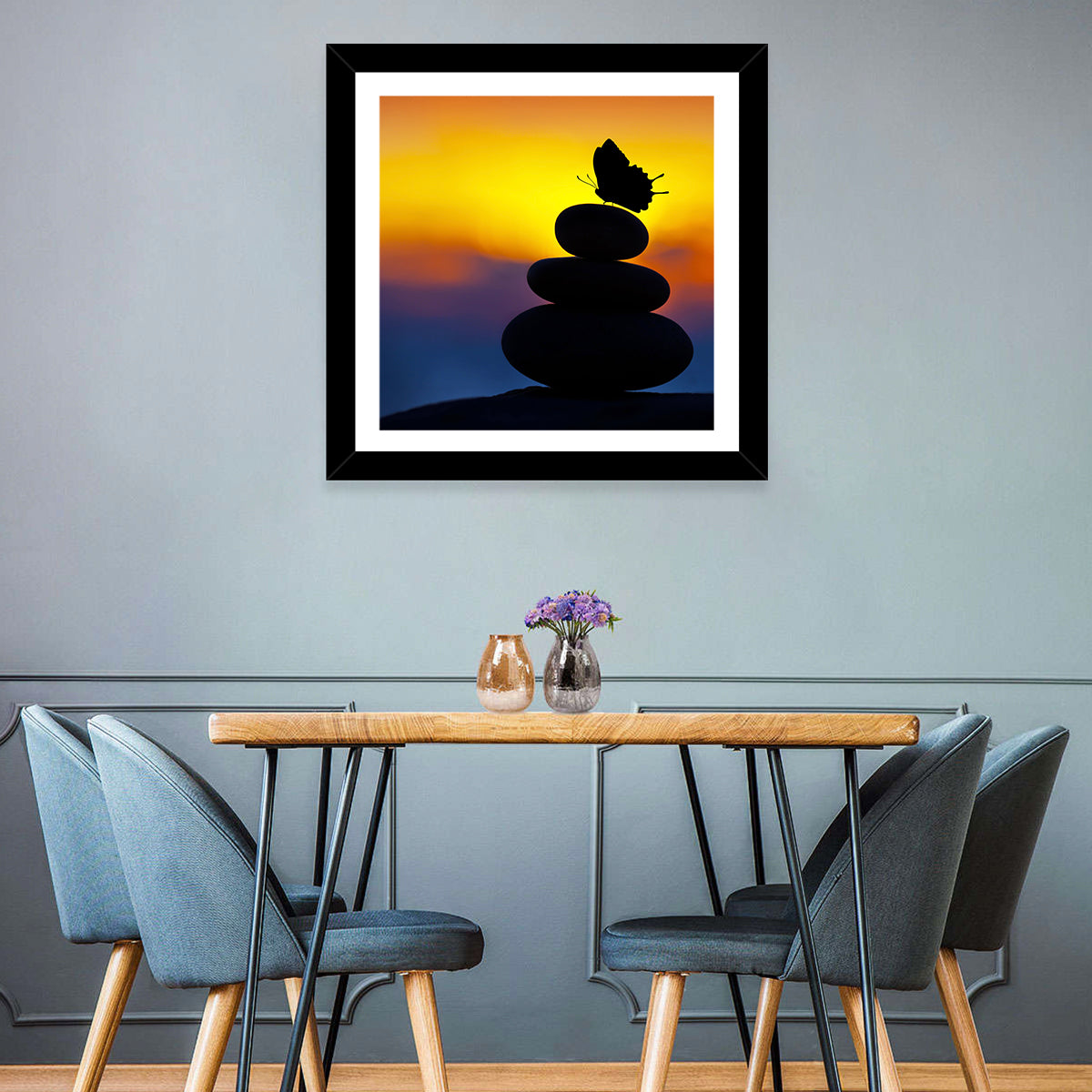 Stacked Spa Stones with Butterfly Wall Art