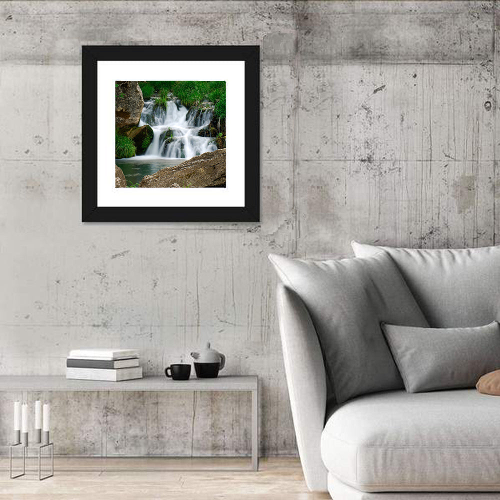 Moss Covered Rocky Waterfall Wall Art